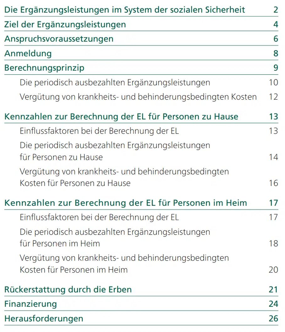 Inhaltsverzeichnis: Ergänzungsleistungen