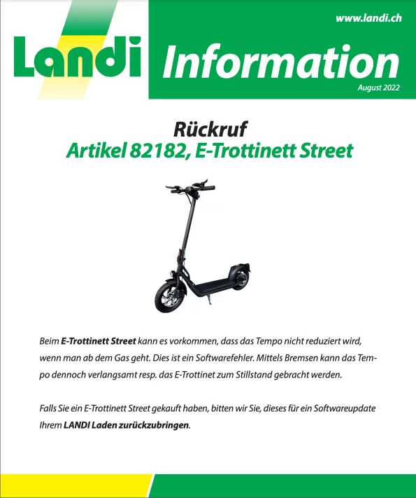 Rückrufplakat: E-Trottinett Produkterückruf