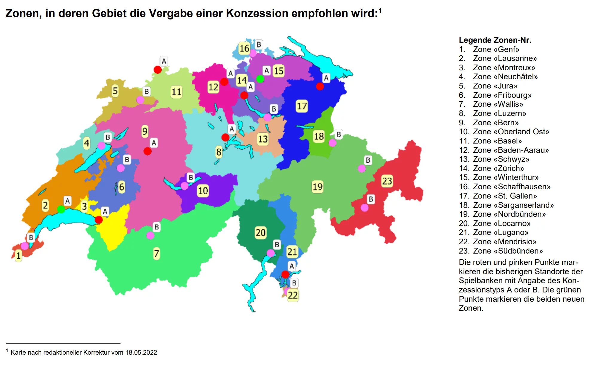 Zonen: Empfehlung Spielbanken-Konzession