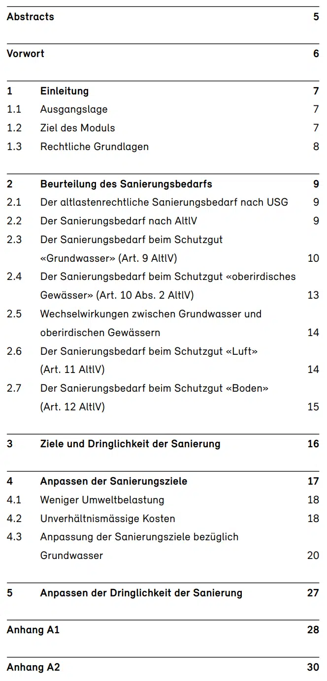 Sanierungsbedarf Inhaltsverzeichnis