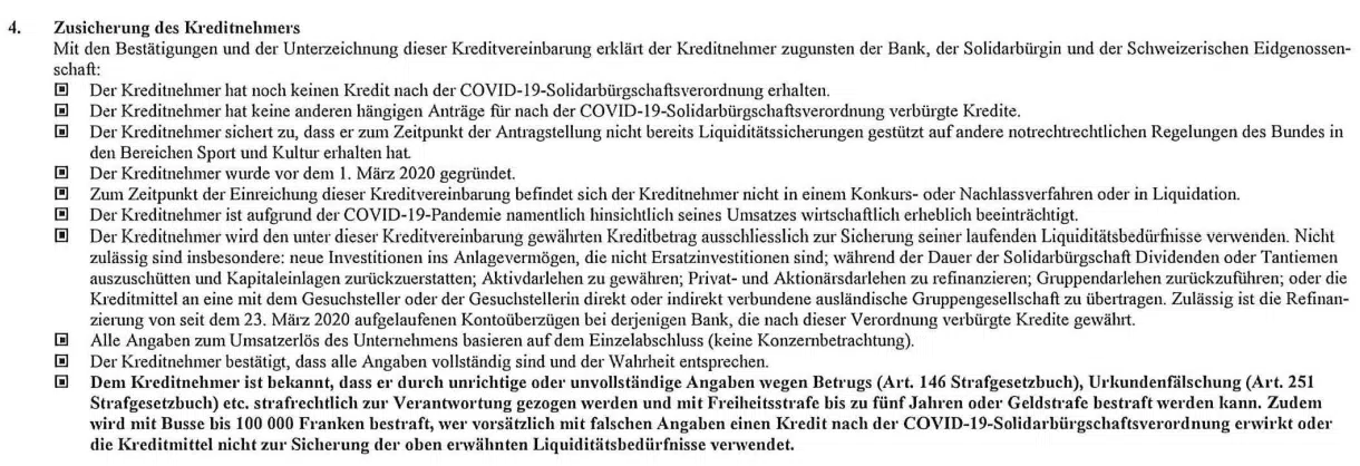 Art. 4 der Covid-19-Kreditvereinbarung