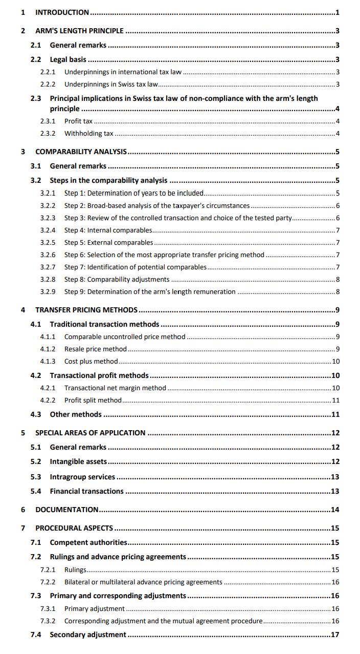 Table of content: Transfer Pricing